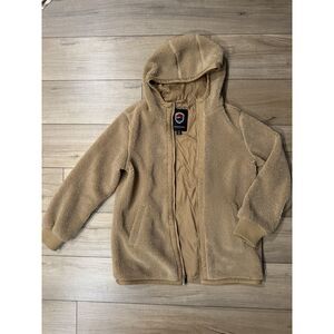1 Madison Expedition Faux Sherpa Jacket Coat Women’s Medium Hooded Full Zip Tan